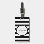 Lässige breite Schwarzweiss-Streifen mit Monogramm Gepäckanhänger (Vorderseite vertikal)