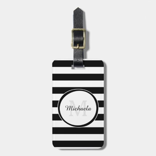 Lässige breite Schwarzweiss-Streifen mit Monogramm Gepäckanhänger (Vorderseite vertikal)