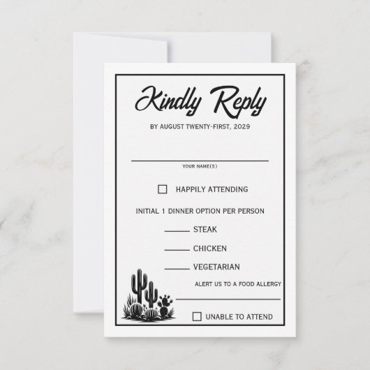 Lässige Cactus Food Choices RSVP Card (Vorderseite)