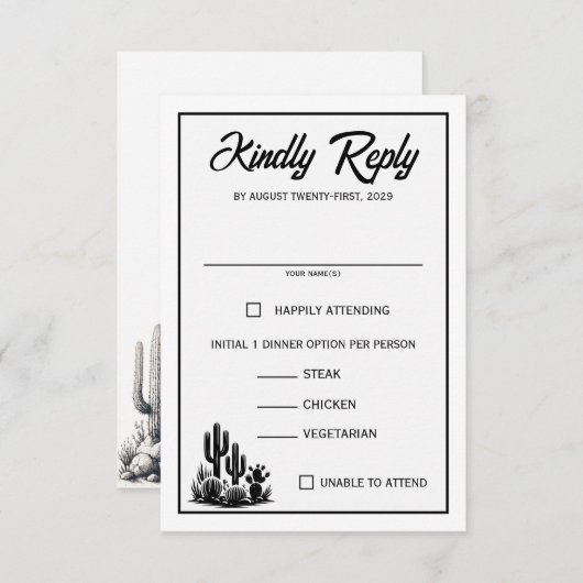 Lässige Cactus Food Choices RSVP Card (Vorne/Hinten)