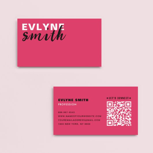 Lässige Feminine Bold Pink QR Code Typografie Visitenkarte