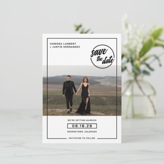 Lässige Foto-Hochzeit Save The Date (Stehend Vorderseite)