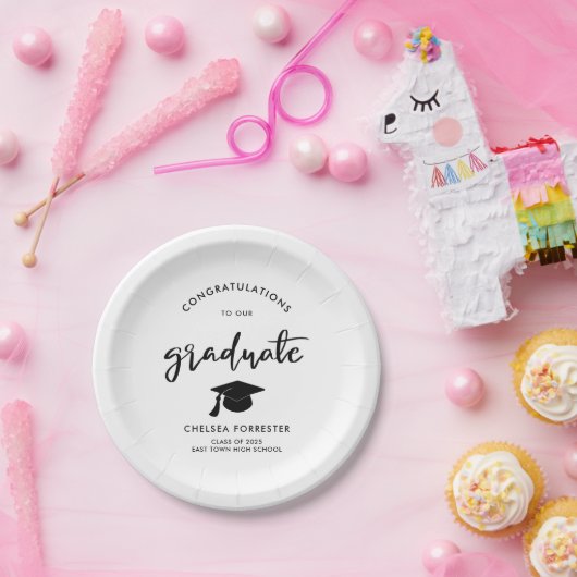 Lässige Graduate-Handgeschriebene Skriptgratulatio Pappteller (Party)