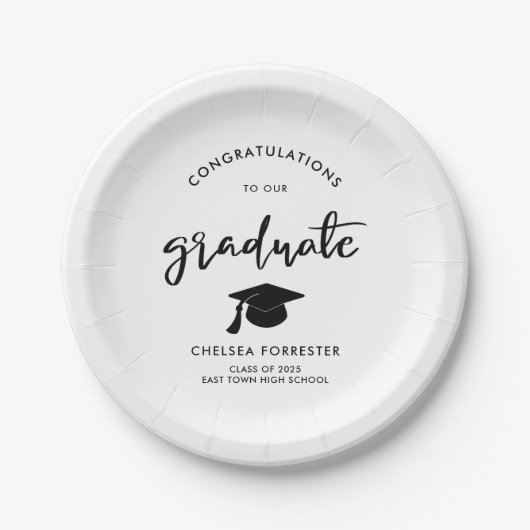 Lässige Graduate-Handgeschriebene Skriptgratulatio Pappteller (Vorderseite)