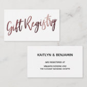 Lässige Hand Rose Gold Typografie Geschenkregister Begleitkarte (Vorne/Hinten)