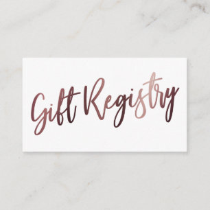 Lässige Hand Rose Gold Typografie Geschenkregister Begleitkarte