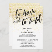 Lässige Hand, um Gold Confetti zu haben und zu hal Einladung (Vorne/Hinten)