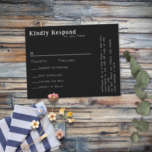 Lässige handgeschriebene Typografie-B&W-Menü-RSVP- RSVP Karte