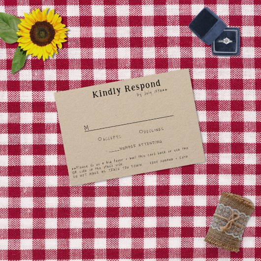 Lässige handgeschriebene Typografie Kraft RSVP Karte