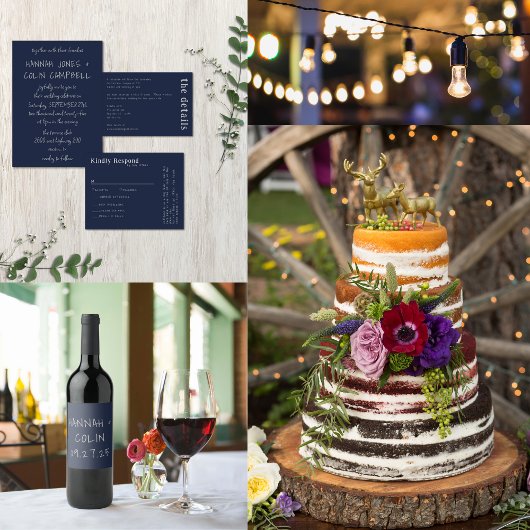 Lässige handgeschriebene Typografie, Silver & Navy All In One Einladung