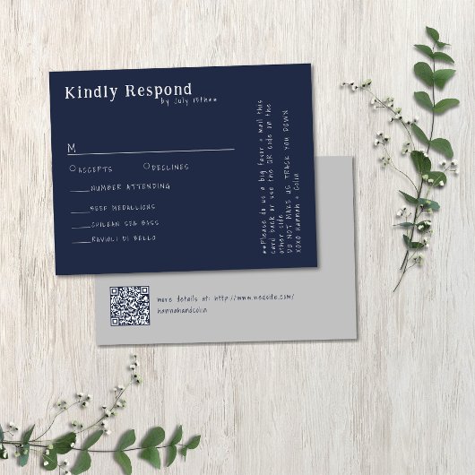 Lässige handgeschriebene Typografie, Silver & Navy RSVP Karte