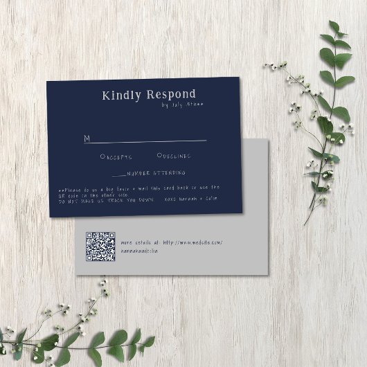 Lässige handgeschriebene Typografie, Silver & Navy RSVP Karte
