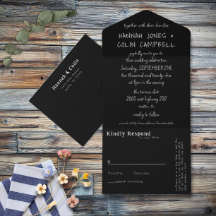 Lässige handgeschriebene Typografie Weiß & Schwarz All In One Einladung