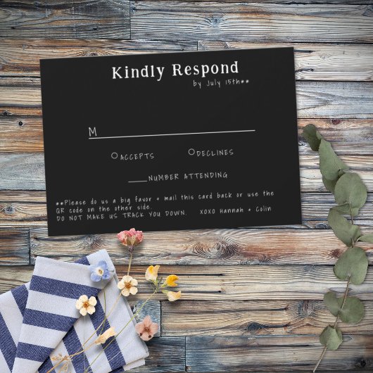 Lässige handgeschriebene Typografie weiß und schwa RSVP Karte