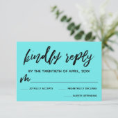 Lässige Handschrift Aqua Wedding RSVP Card (Stehend Vorderseite)