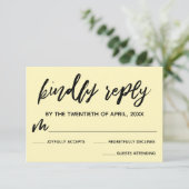 Lässige Handschrift blassgelbe Hochzeitkarte RSVP Karte (Stehend Vorderseite)