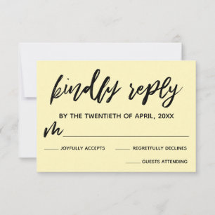 Lässige Handschrift blassgelbe Hochzeitkarte RSVP Karte