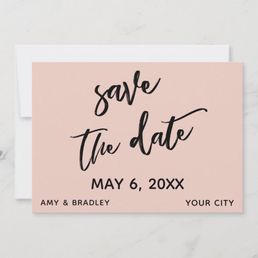 Lässige Handschrift Blush Pink Hochzeitstypografie Save The Date (Vorderseite)