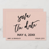 Lässige Handschrift Blush Pink Hochzeitstypografie Save The Date (Vorne/Hinten)