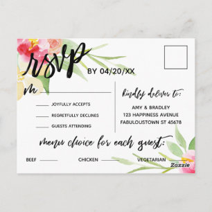 Lässige Handschrift Boho-Blumen Menüwahl RSVP Postkarte