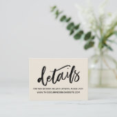 Lässige Handschrift Einfache Hochzeitsdetails Crem Begleitkarte (Stehend Vorderseite)