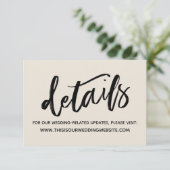Lässige Handschrift Einfache Hochzeitsdetails Crem Begleitkarte (Stehend Vorderseite)