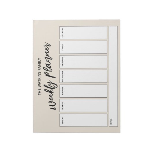 Lässige Handschrift Einfacher Wochenplaner, Creme Notizblock (Rotiert)