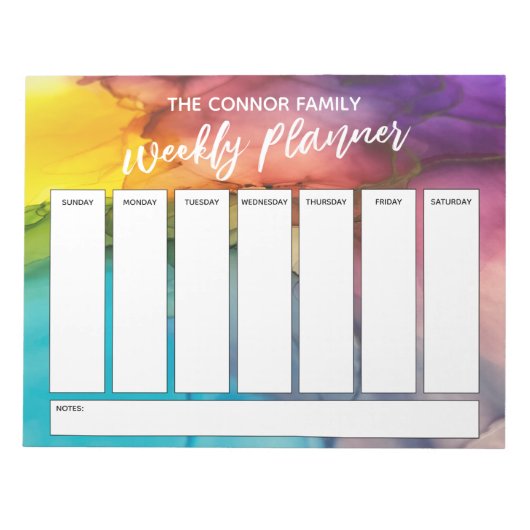Lässige Handschrift farbiger Wochenplaner Notizblock (Vorderseite)