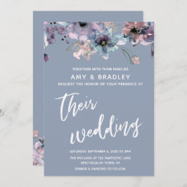 Lässige Handschrift floral Dusty Blue Wedding Einladung