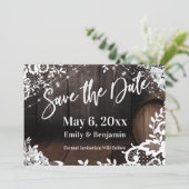 Lässige Handschrift Lights Lace & White Blume Save The Date (Stehend Vorderseite)