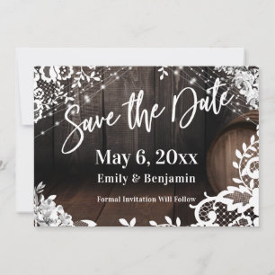 Lässige Handschrift Lights Lace & White Blume Save The Date