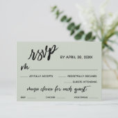 Lässige Handschrift Menü Wahl Hochzeitsnacht Grün RSVP Karte (Stehend Vorderseite)