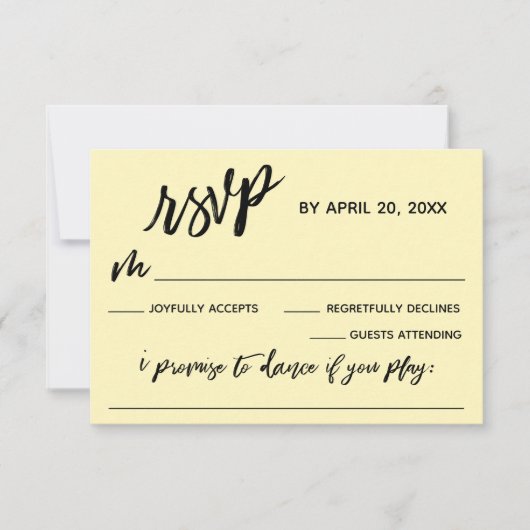 Lässige Handschrift mit Song-Anfrage blassgelb RSVP Karte (Vorderseite)