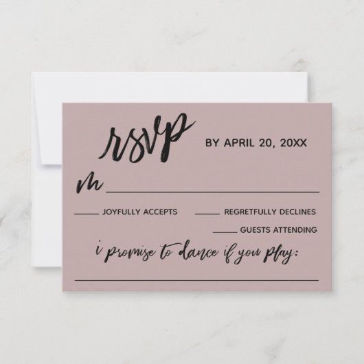 Lässige Handschrift mit Song Request Dusty Rose Pi RSVP Karte (Vorderseite)