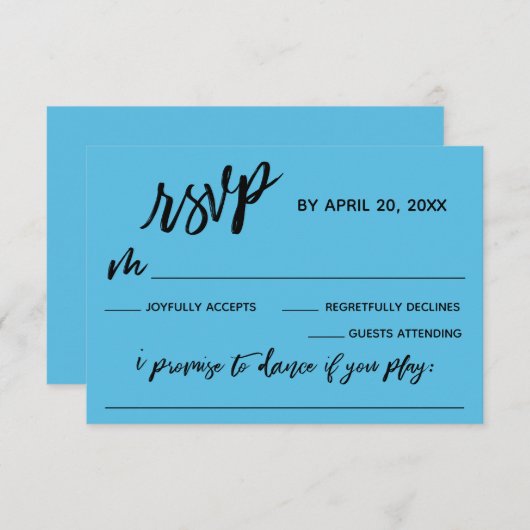 Lässige Handschrift mit Song Request Hübsch Blue RSVP Karte (Vorne/Hinten)