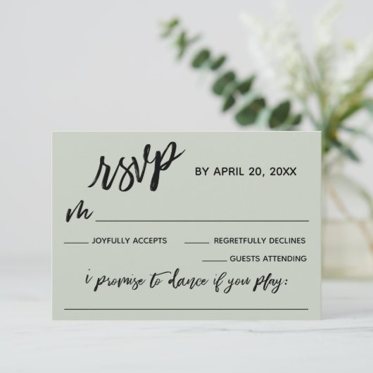 Lässige Handschrift mit Song Request Wedding RSVP Karte (Stehend Vorderseite)