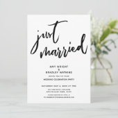 Lässige Handschrift nur verheiratet Hochzeitsempfa Einladung (Stehend Vorderseite)