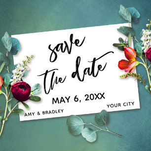 Lässige Handschrift Schwarz-weiße Hochzeittypograf Save The Date