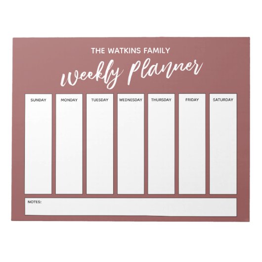 Lässige Handschrift, Simple Weekly Planner Marsala Notizblock (Vorderseite)