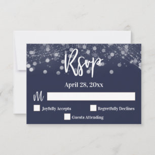 Lässige Handschrift Typografie Lights Navy Blue RSVP Karte