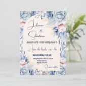 Lässige Hochzeit in Tropical Floral Einladung (Stehend Vorderseite)