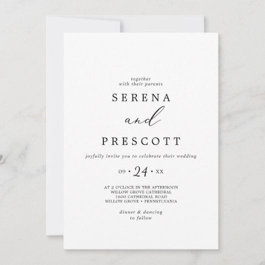 Lässige Hochzeit in zarter Schwarzkalligrafie Einladung (Vorderseite)