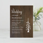 Lässige Hochzeit mit Pine Tree Rustic Wood Einladung (Stehend Vorderseite)