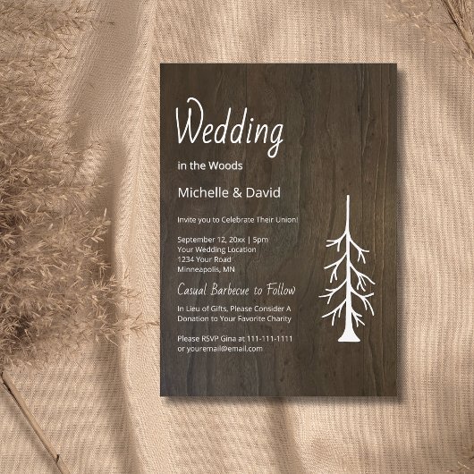 Lässige Hochzeit mit Pine Tree Rustic Wood Einladung