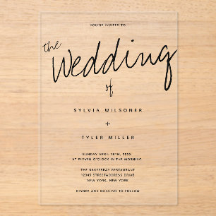 Lässige Hochzeit moderner Typografie Acryleinladungen