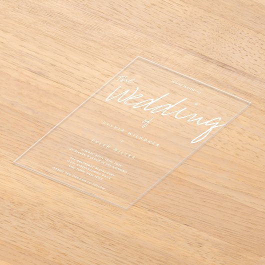 Lässige Hochzeit moderner Typografie Acryleinladungen (Ablage )