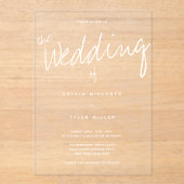 Lässige Hochzeit moderner Typografie Acryleinladungen (Vorderseite)