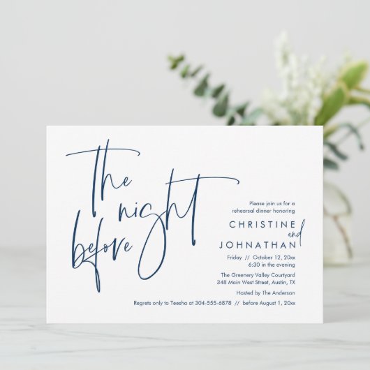 Lässige Hochzeit Probe Dinner, The Night Before Einladung (Stehend Vorderseite)