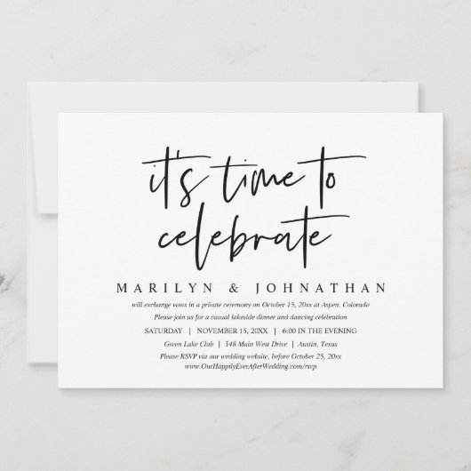 Lässige Hochzeitsfeier, es ist Zeit zu feiern Einladung (Vorderseite)