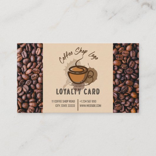Lässige Kaffeebohnen Fügen Sie Ihrem Logo-Kaffeesh Treuekarte (Vorderseite)